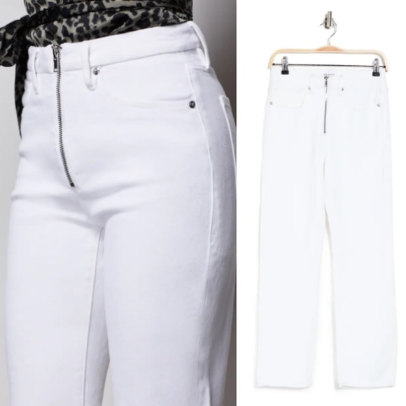 Good American Exposed Zip High Waist Slim Straight Ankle Jeans White 25 NWT - Picture 11 of 13